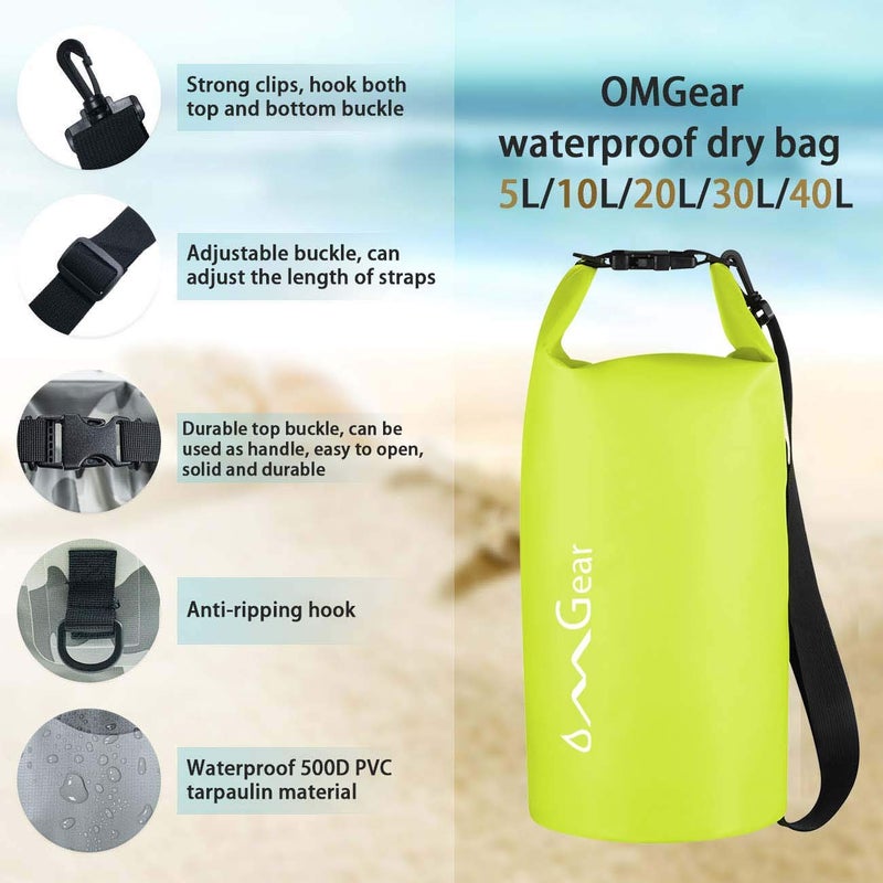 OMGear Waterproof Dry Bag Backpack Waterproof Phone Pouch 40L/30L/20L/10L/5L Floating Dry Sack for Kayaking Boating Sailing Canoeing Rafting Hiking Camping Outdoors Activities (Bright Yellow,10L) - Image 3
